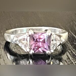 925 Amethyst and Cubic Zirconia Ring. size 6
